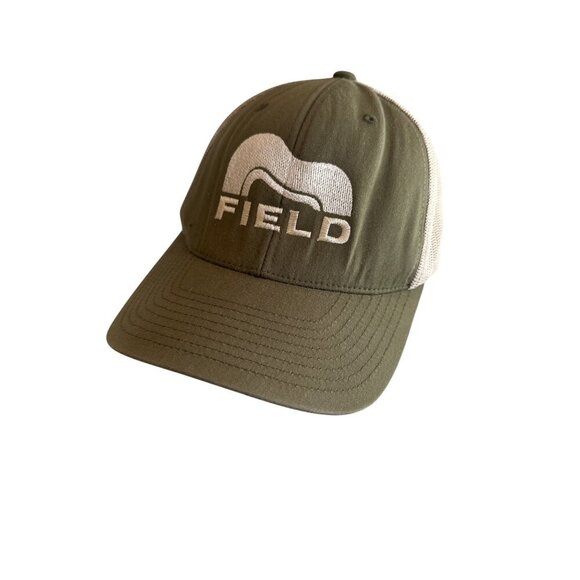 Field Logo Olive & Beige Trucker Hat Adjustable Snapback - Picture 1 of 5